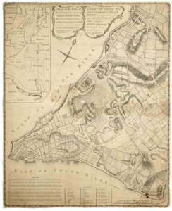 En plan over byen New York og dens omgivelser fra Greenwich ved North (Hudson) River til Crown Point ved East River, opmålt 1766, 1775 (litografi)